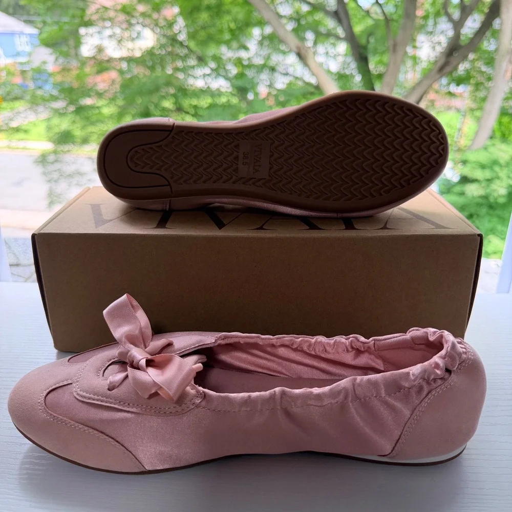 VIVAIA Yanka Peach Blush Satin Ballet Flats Women's US 7.5 / EU 38.5 NIB